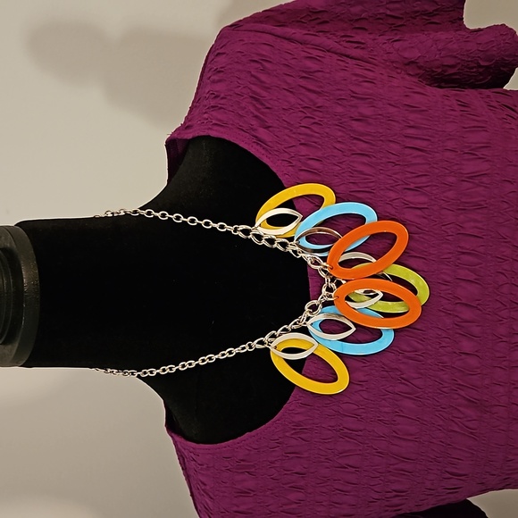 Silver-tone with Multi-Color Necklace with Earrings to match - Alex Ryan, by CK - Picture 1 of 4